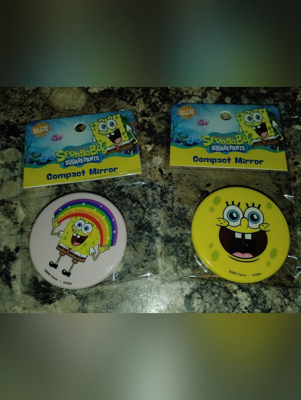 SpongeBob SquarePants Round Compact Mirrors - Yellow & Pink Rainbow Designs